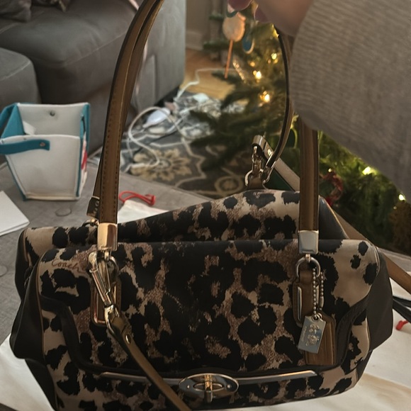 Coach Leather + Canvas Leopard Print Purse - Picture 6 of 12